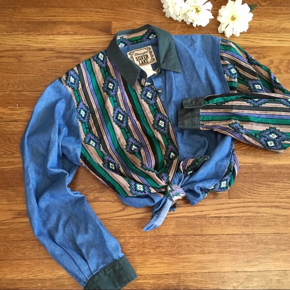 Wrangler Tops - vintage Wrangler color block Aztec western shirt S
